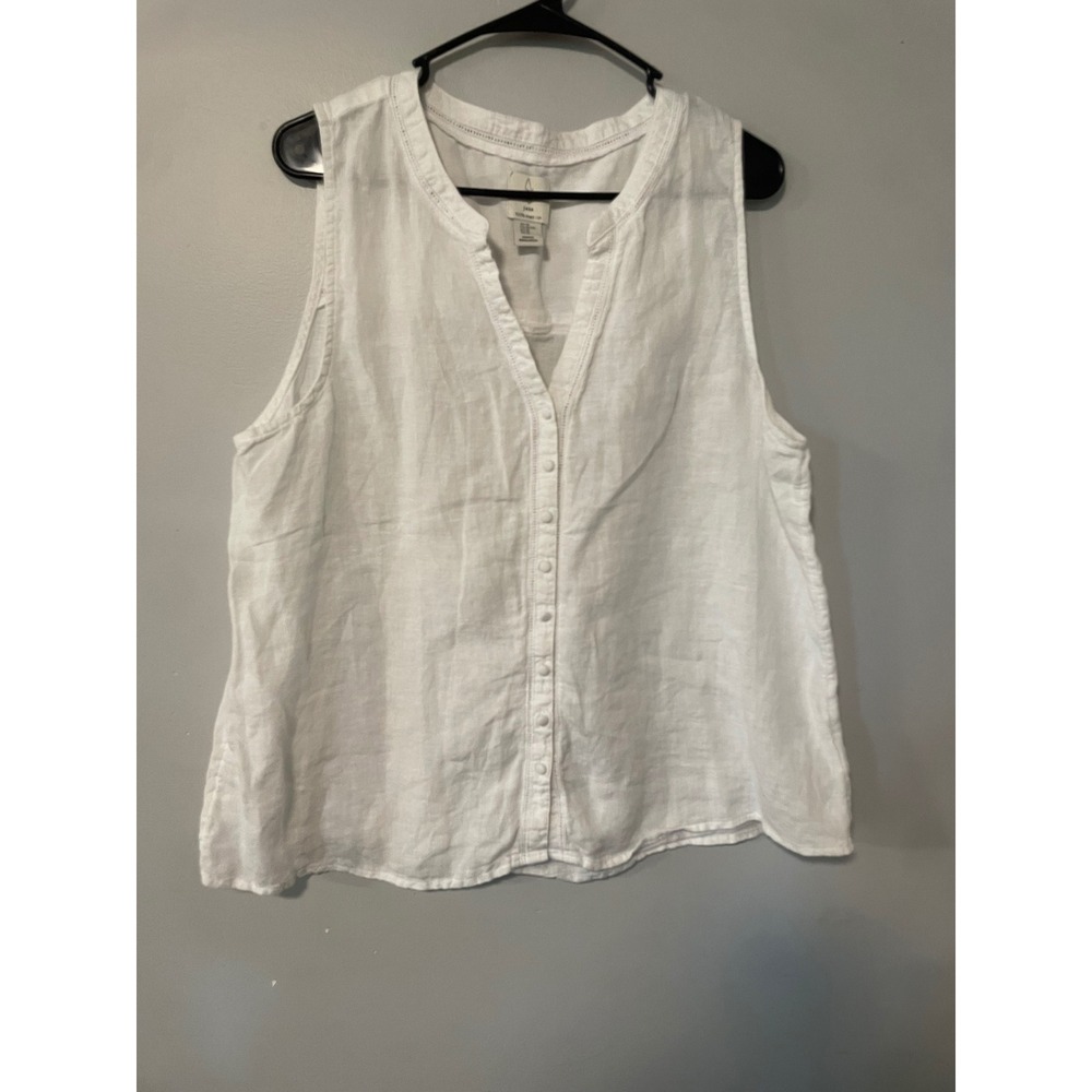 Joie White 100% Linen Sleeveless Button Front Blouse Top XL Embroidered Trim